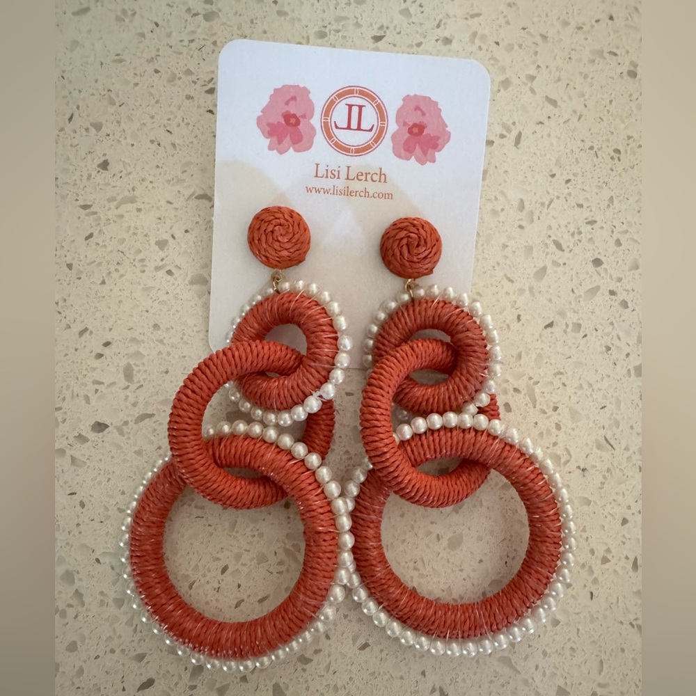 Lisi Lerch Burnt Orange and Pearl Earrings